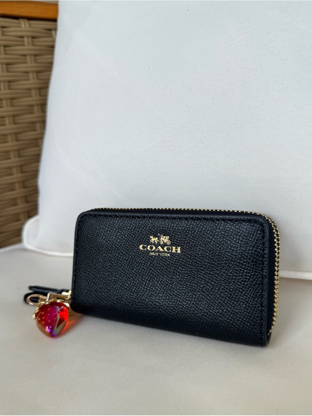 Coach black small double zip around wallet